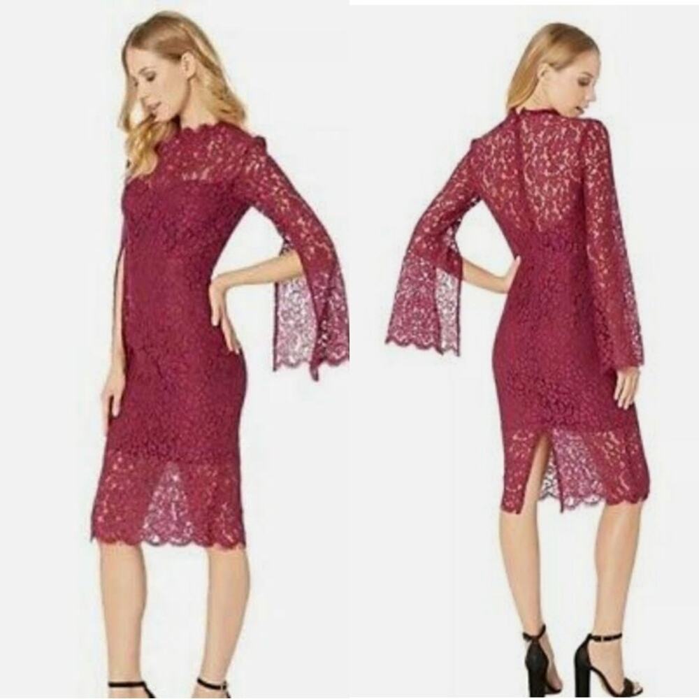 Bardot Lace Quarter Sleeve Midi Dress NWT 6